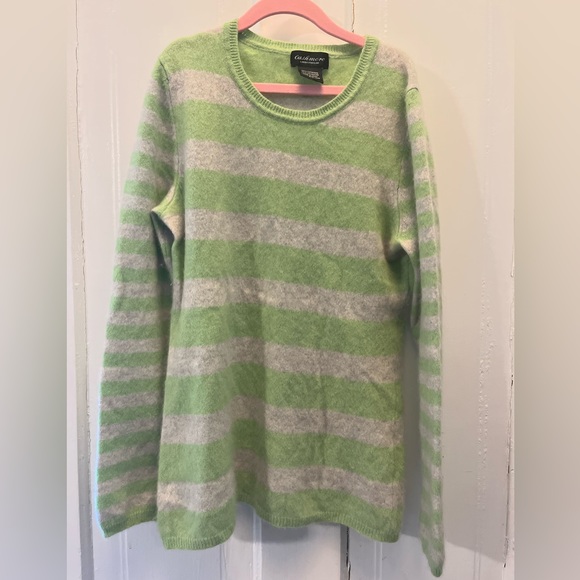 cashmere Lord & Taylor Other - Cashmere Lord & Taylor 100% cashmere, gray & green striped, crew neck sweater, M